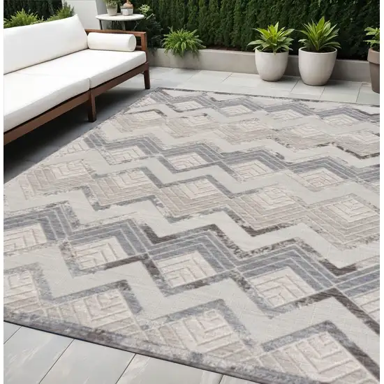 Blue And Ivory Chevron Indoor Outdoor Area Rug Photo 1