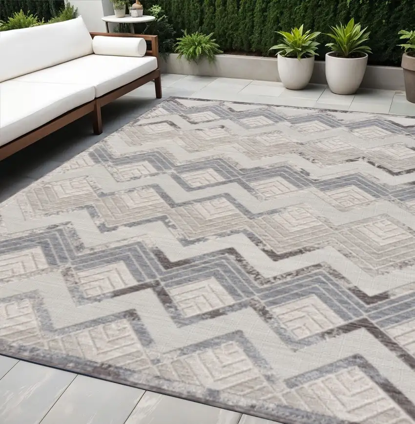 Blue And Ivory Chevron Indoor Outdoor Area Rug Photo 1
