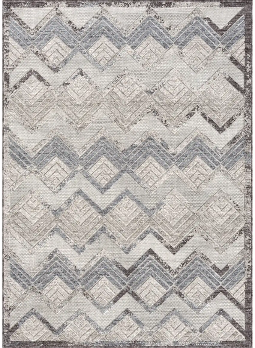 Blue And Ivory Chevron Indoor Outdoor Area Rug Photo 1