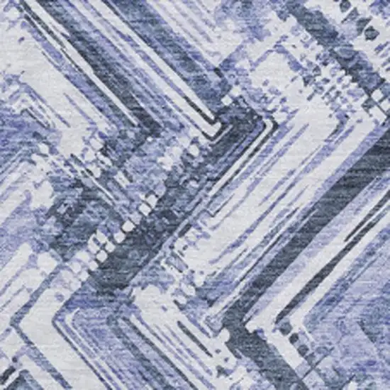 Blue And Ivory Chevron Washable Area Rug With UV Protection Photo 4