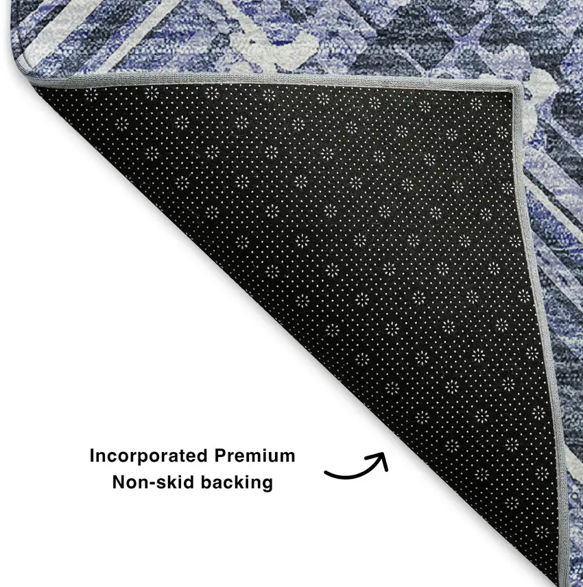 Blue And Ivory Chevron Washable Area Rug With UV Protection Photo 8