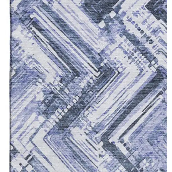 Blue And Ivory Chevron Washable Area Rug With UV Protection Photo 5