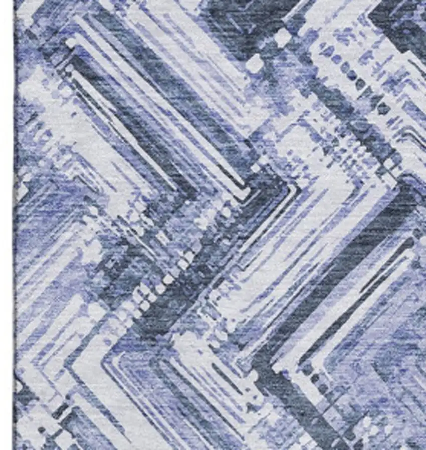 Blue And Ivory Chevron Washable Area Rug With UV Protection Photo 5