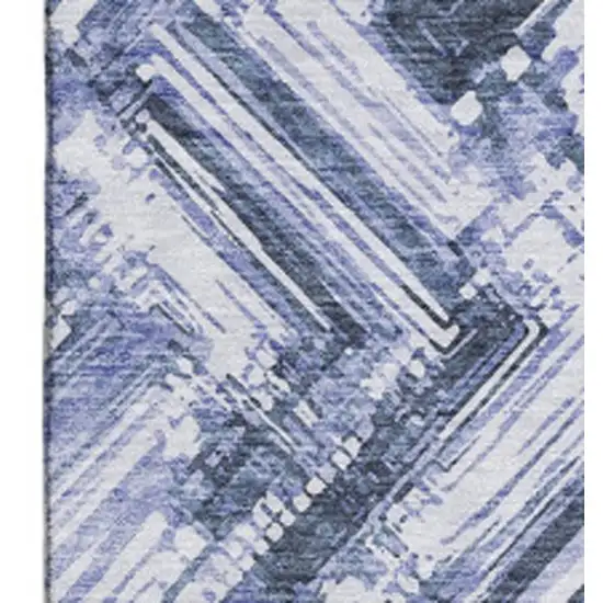Blue And Ivory Chevron Washable Area Rug With UV Protection Photo 3