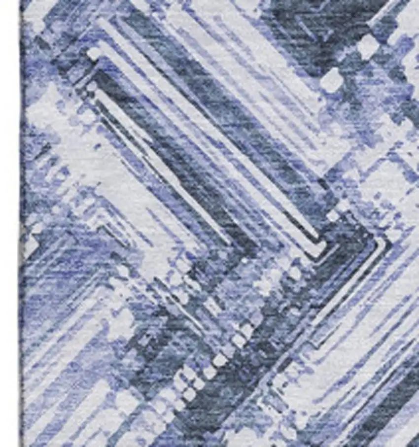 Blue And Ivory Chevron Washable Area Rug With UV Protection Photo 3