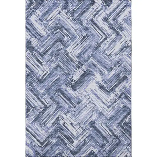 Blue And Ivory Chevron Washable Area Rug With UV Protection Photo 4