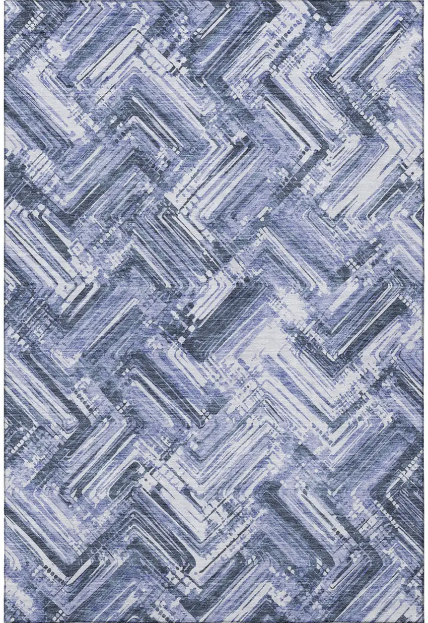 Blue And Ivory Chevron Washable Area Rug With UV Protection Photo 4