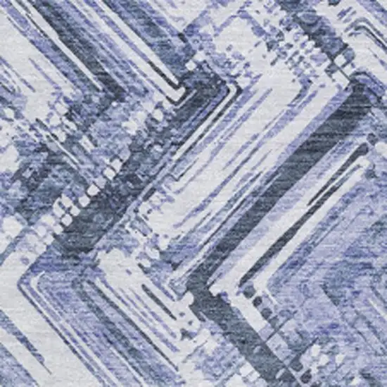 Blue And Ivory Chevron Washable Area Rug With UV Protection Photo 3