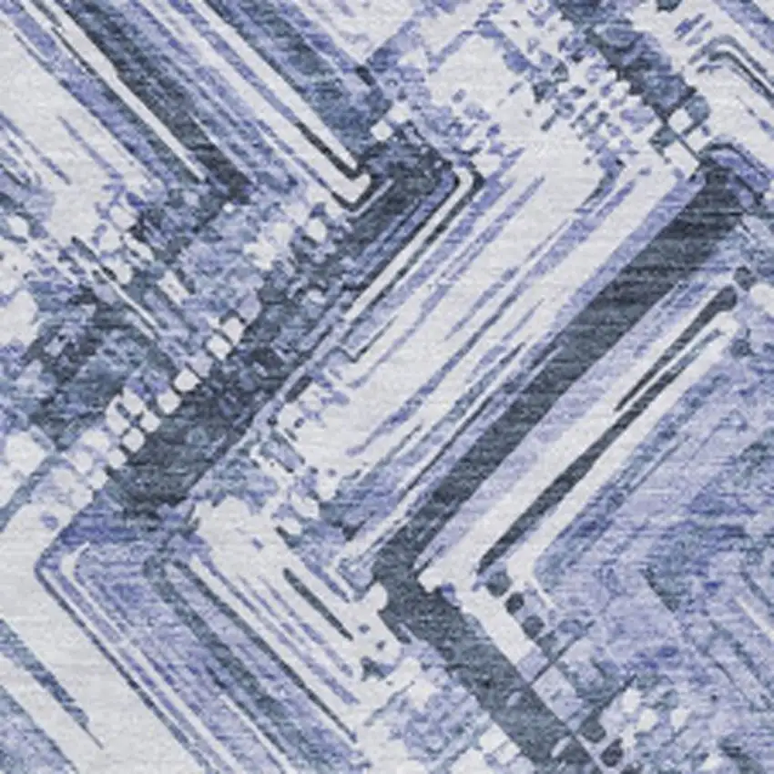 Blue And Ivory Chevron Washable Area Rug With UV Protection Photo 3