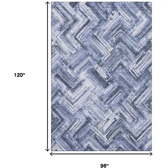 Blue And Ivory Chevron Washable Area Rug With UV Protection Photo 3