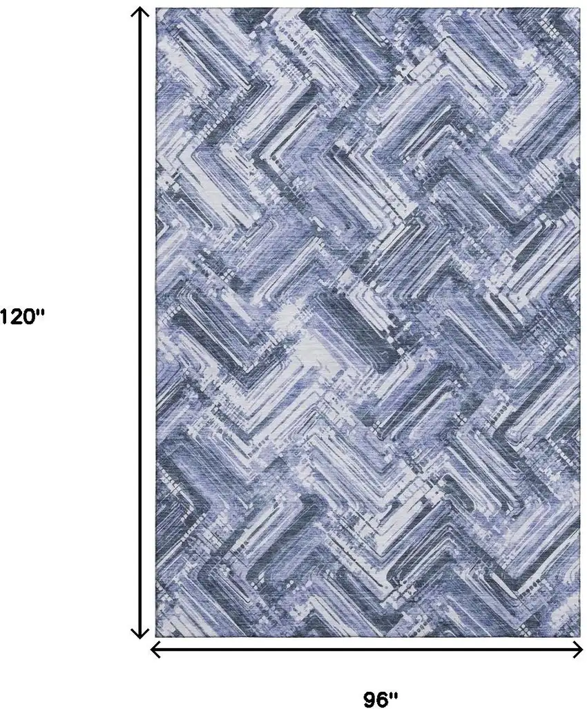Blue And Ivory Chevron Washable Area Rug With UV Protection Photo 3