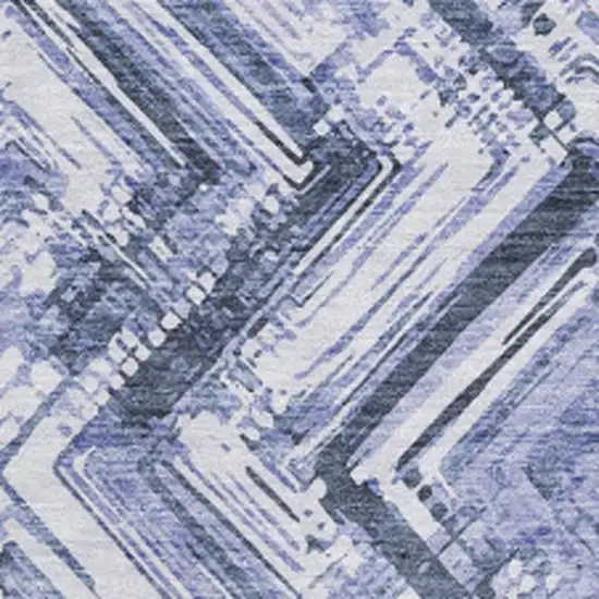 Blue And Ivory Chevron Washable Area Rug With UV Protection Photo 3