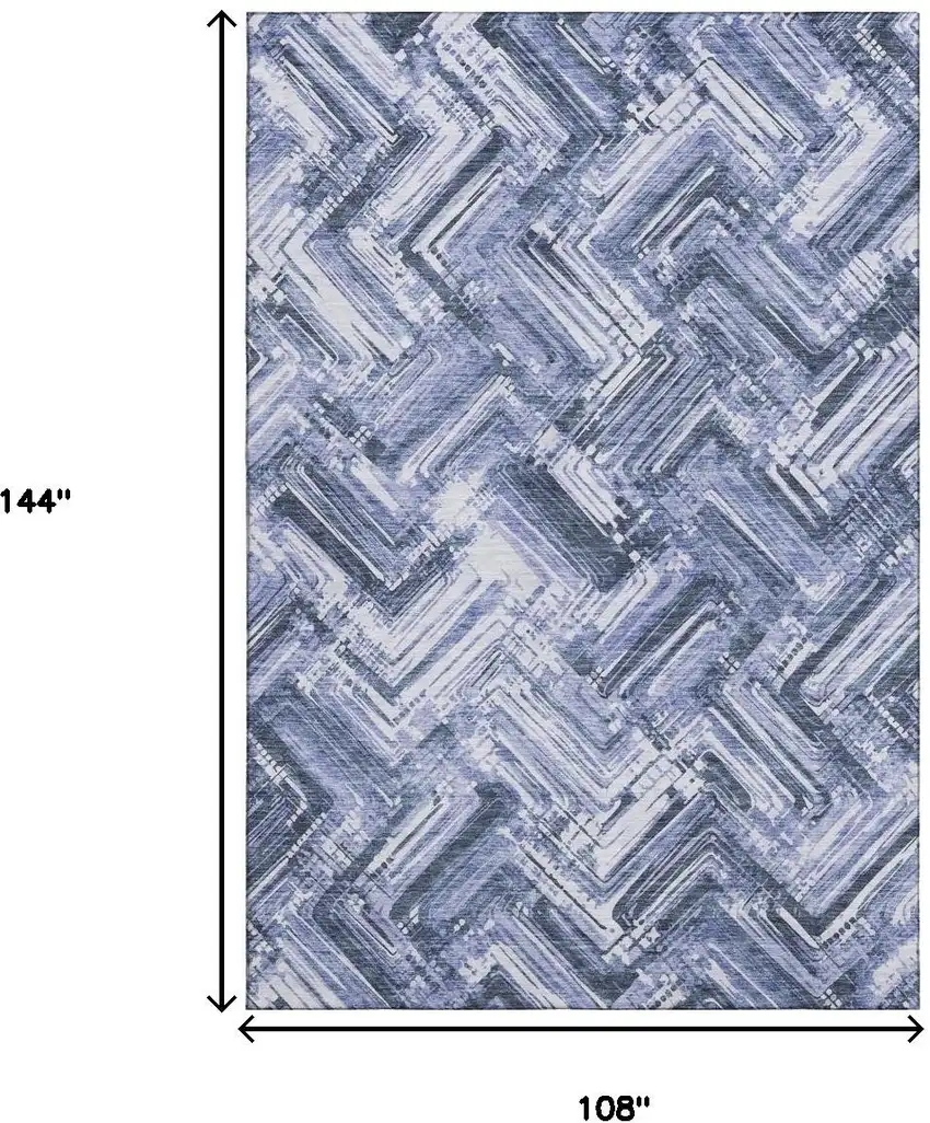 Blue And Ivory Chevron Washable Area Rug With UV Protection Photo 3