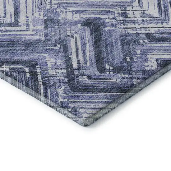 Blue And Ivory Chevron Washable Area Rug With UV Protection Photo 8