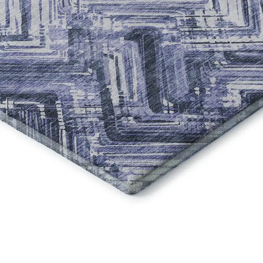 Blue And Ivory Chevron Washable Area Rug With UV Protection Photo 8