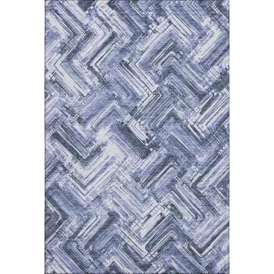 Blue And Ivory Chevron Washable Area Rug With UV Protection Photo 1