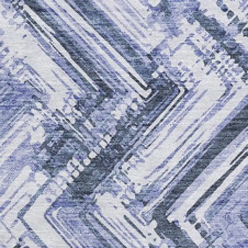 Blue And Ivory Chevron Washable Area Rug With UV Protection Photo 3