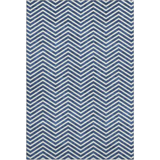 Blue And Ivory Chevron Washable Area Rug With UV Protection Photo 2