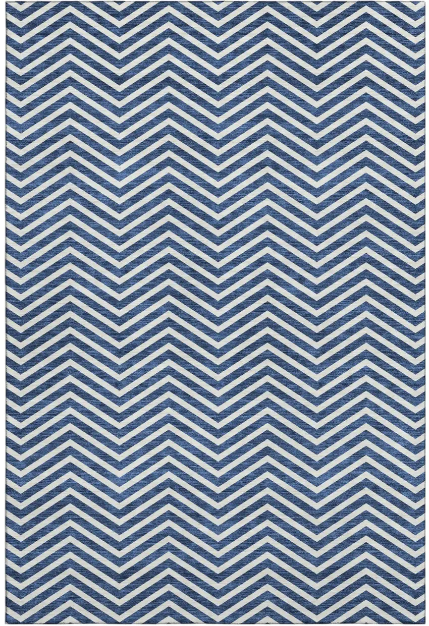 Blue And Ivory Chevron Washable Area Rug With UV Protection Photo 2