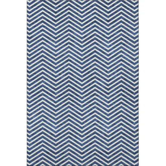 Blue And Ivory Chevron Washable Area Rug With UV Protection Photo 2