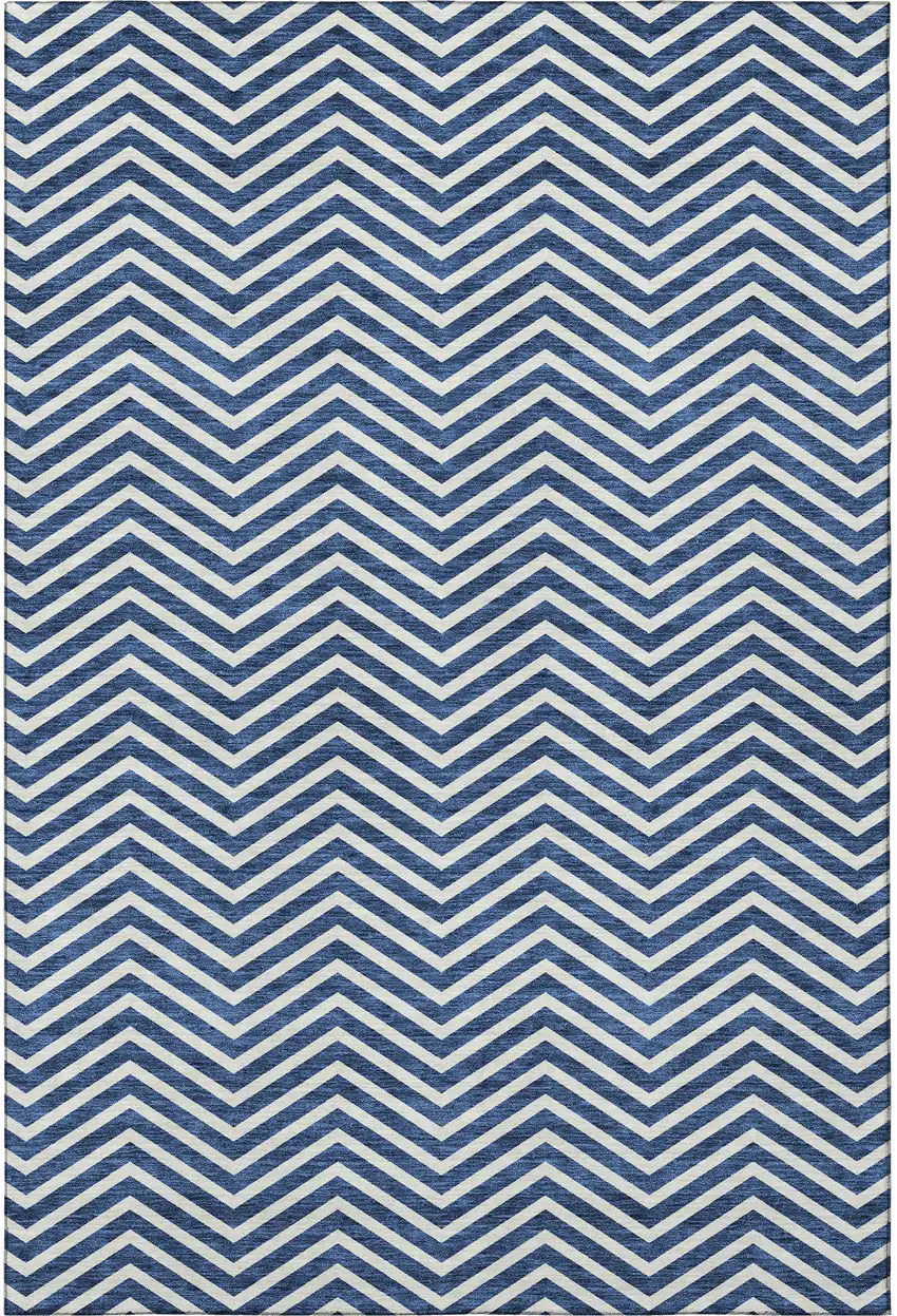 Blue And Ivory Chevron Washable Area Rug With UV Protection Photo 2