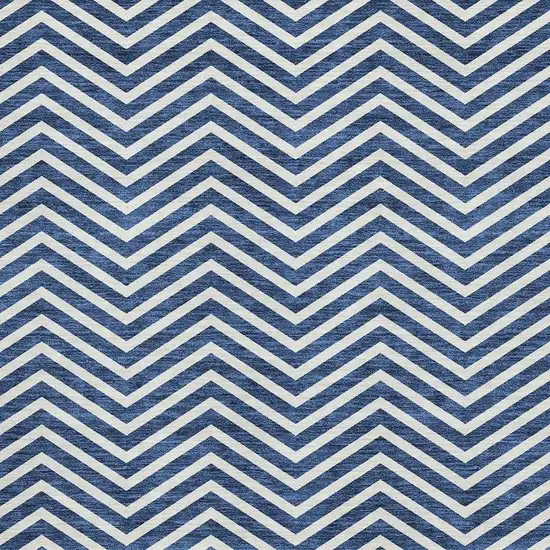 Blue And Ivory Chevron Washable Area Rug With UV Protection Photo 2