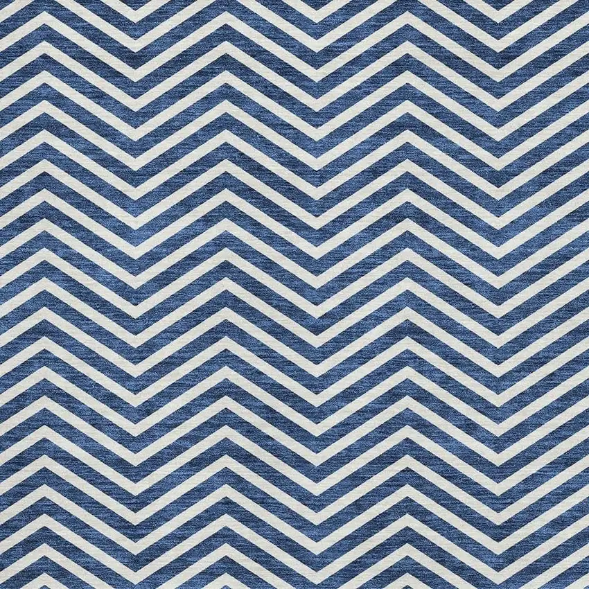 Blue And Ivory Chevron Washable Area Rug With UV Protection Photo 2