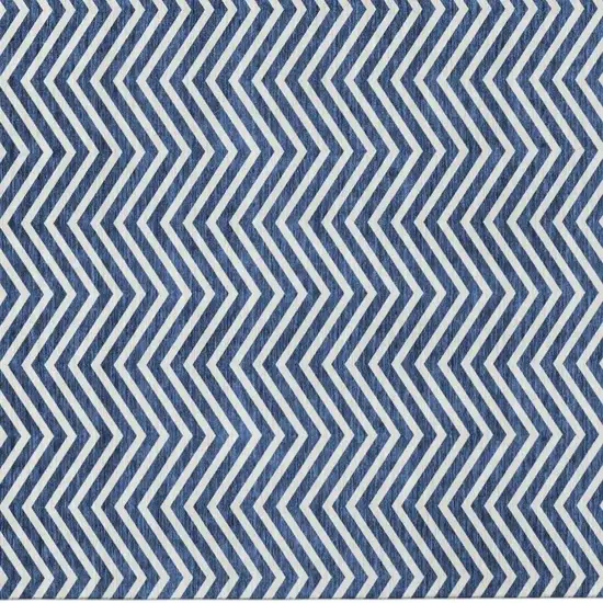 Blue And Ivory Chevron Washable Area Rug With UV Protection Photo 3
