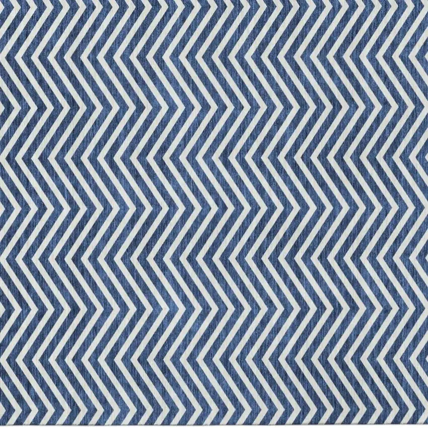Blue And Ivory Chevron Washable Area Rug With UV Protection Photo 3