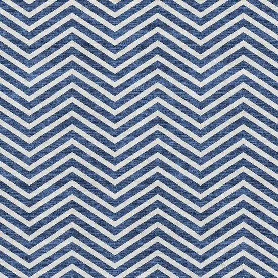 Blue And Ivory Chevron Washable Area Rug With UV Protection Photo 2