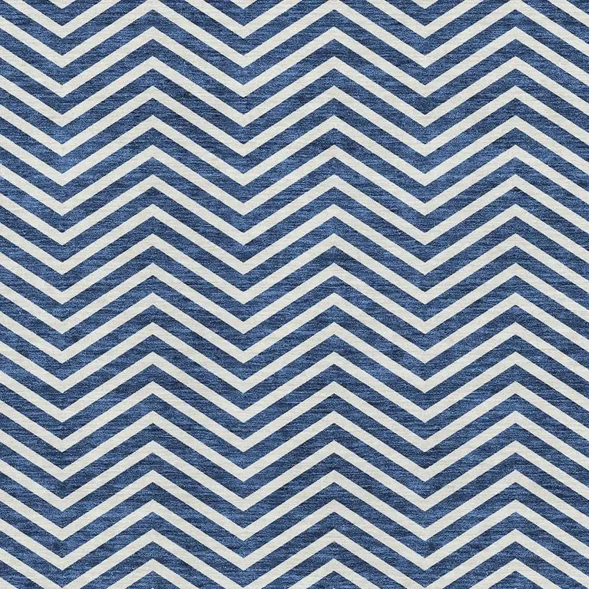 Blue And Ivory Chevron Washable Area Rug With UV Protection Photo 2