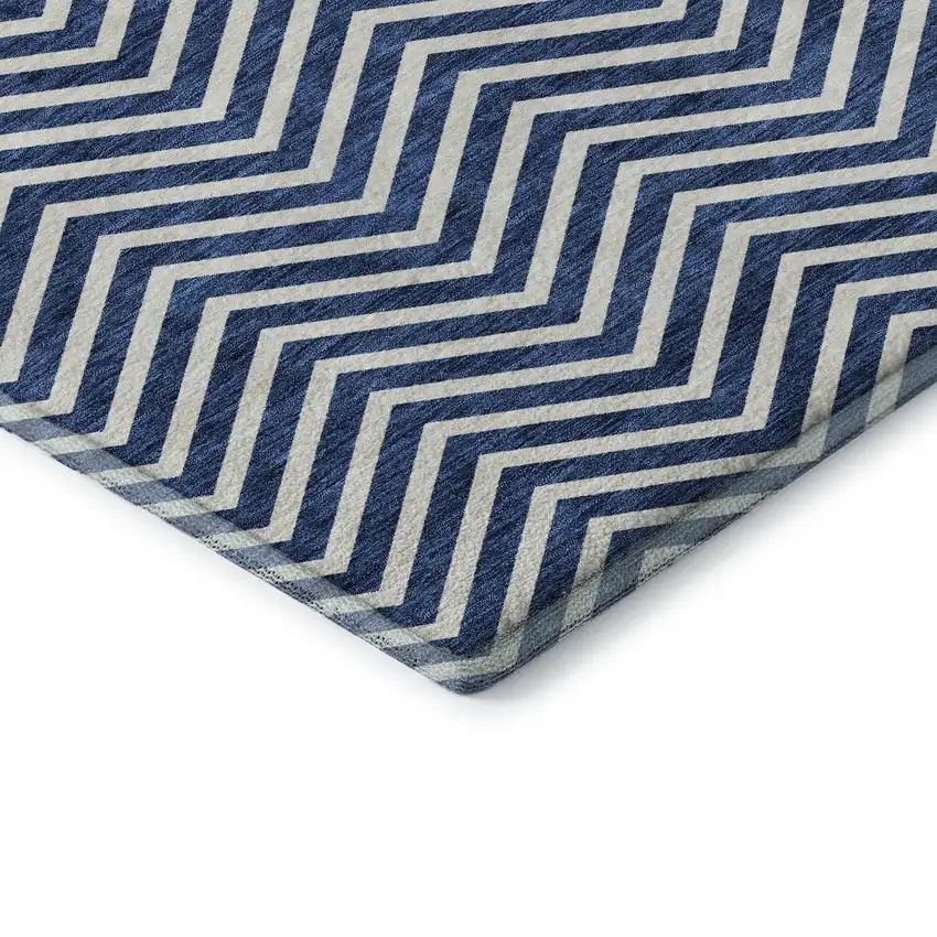 Blue And Ivory Chevron Washable Area Rug With UV Protection Photo 7