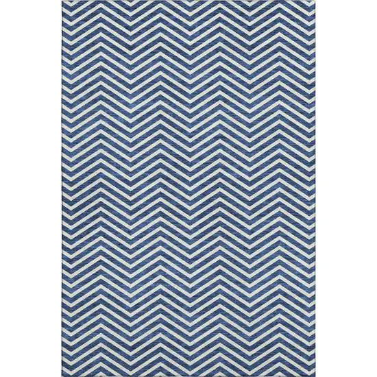 Blue And Ivory Chevron Washable Area Rug With UV Protection Photo 1