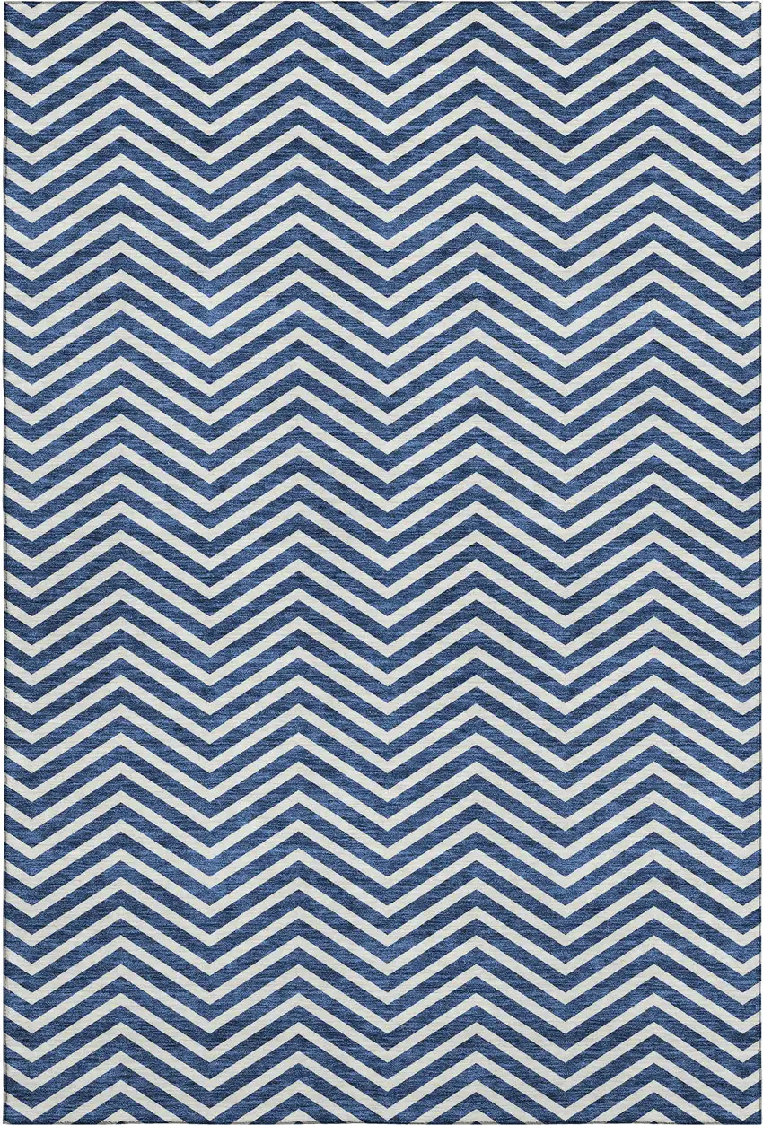 Blue And Ivory Chevron Washable Area Rug With UV Protection Photo 1