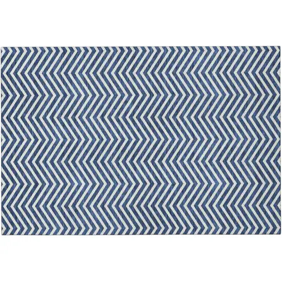 Blue And Ivory Chevron Washable Area Rug With UV Protection Photo 2