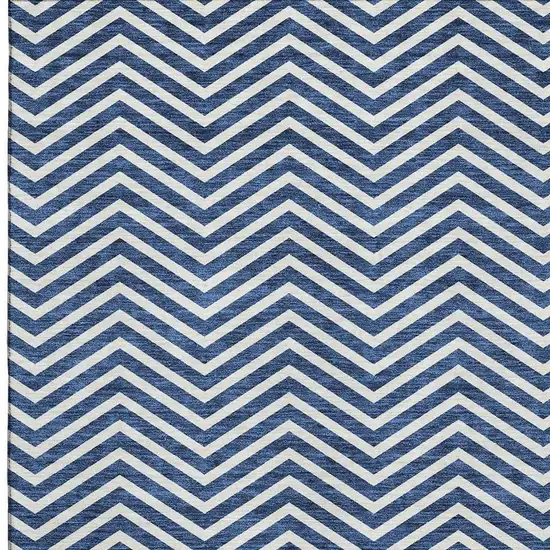 Blue And Ivory Chevron Washable Area Rug With UV Protection Photo 2