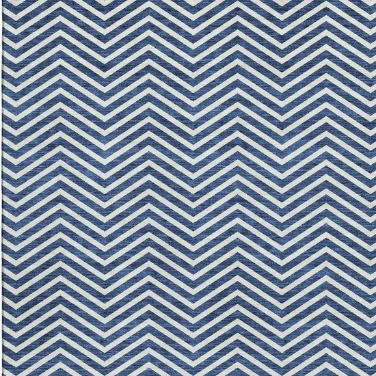 Blue And Ivory Chevron Washable Area Rug With UV Protection Photo 3
