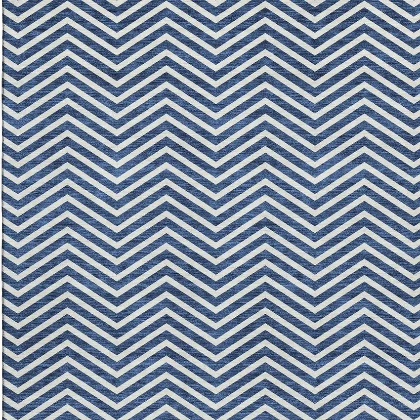 Blue And Ivory Chevron Washable Area Rug With UV Protection Photo 3