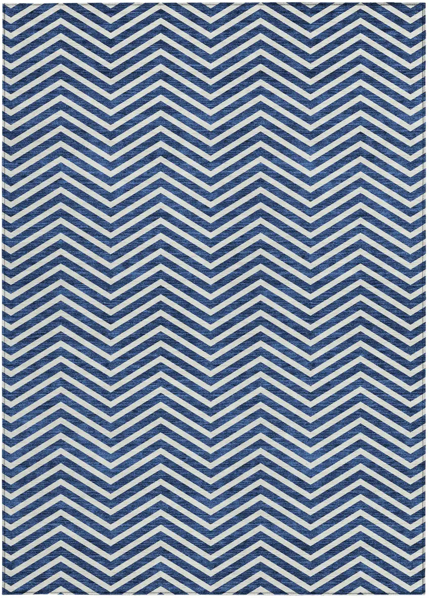 Blue And Ivory Chevron Washable Indoor Outdoor Area Rug Photo 4
