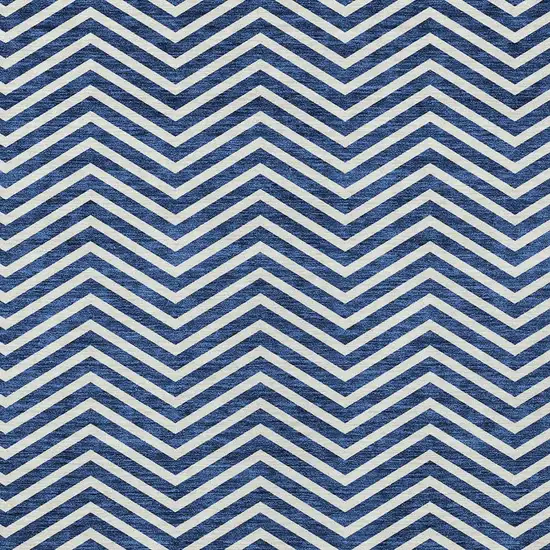 Blue And Ivory Chevron Washable Indoor Outdoor Area Rug Photo 5