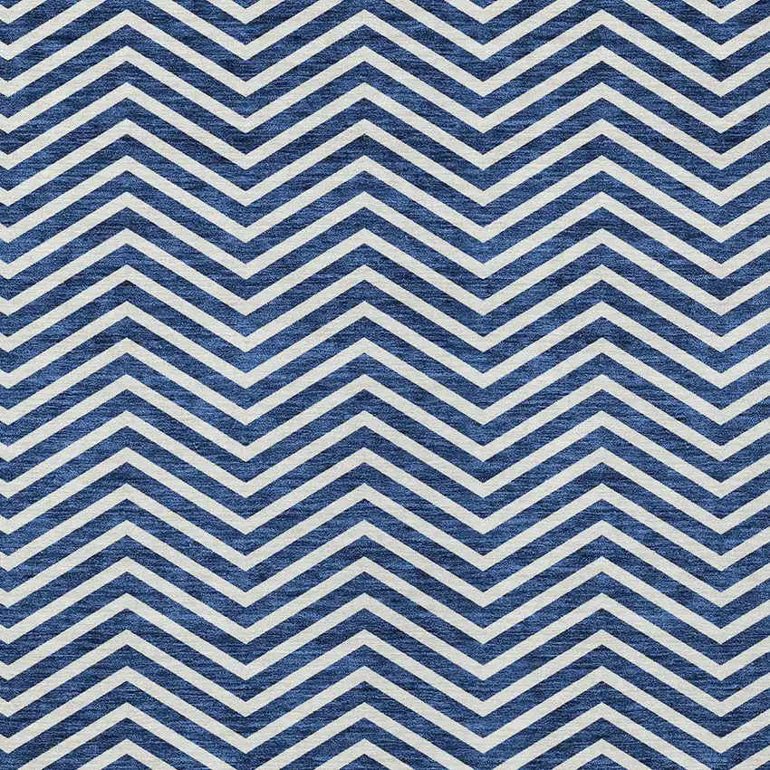 Blue And Ivory Chevron Washable Indoor Outdoor Area Rug Photo 5