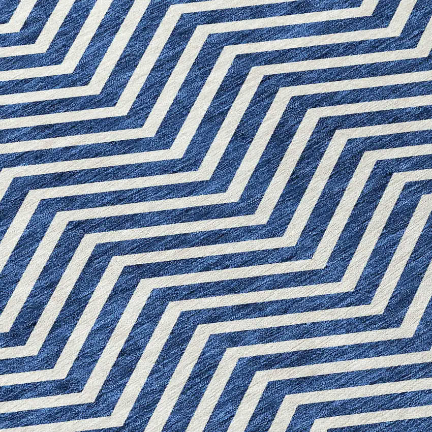 Blue And Ivory Chevron Washable Indoor Outdoor Area Rug Photo 5