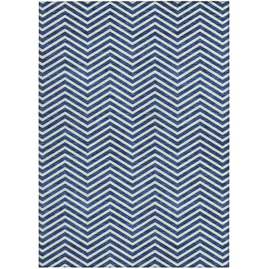 Blue And Ivory Chevron Washable Indoor Outdoor Area Rug Photo 6