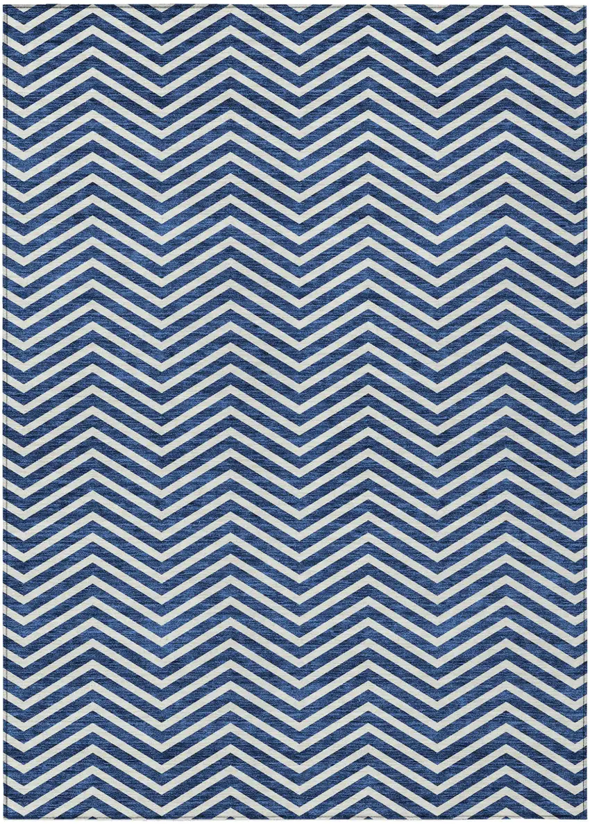 Blue And Ivory Chevron Washable Indoor Outdoor Area Rug Photo 2