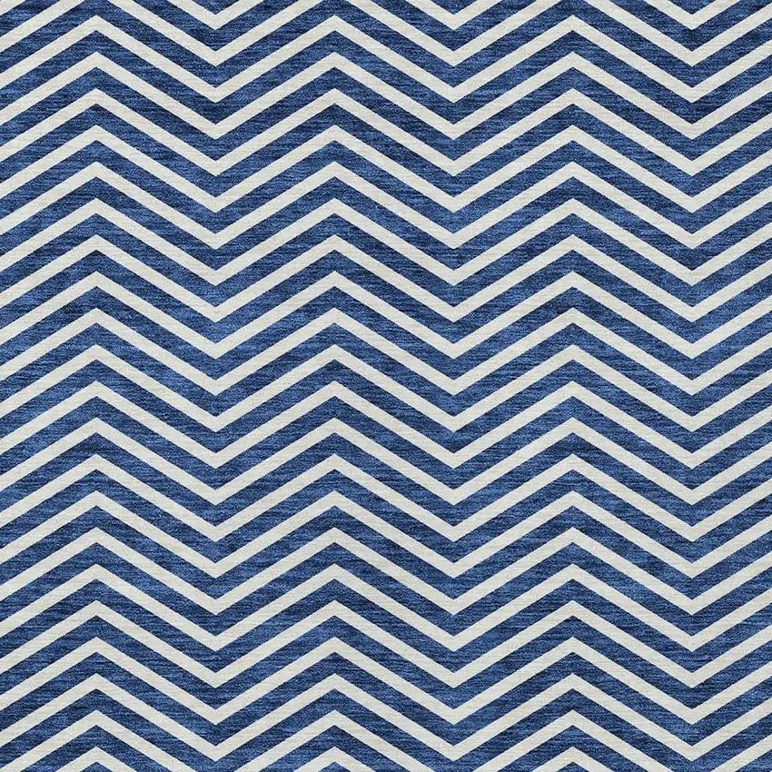 Blue And Ivory Chevron Washable Indoor Outdoor Area Rug Photo 5