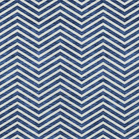 Blue And Ivory Chevron Washable Indoor Outdoor Area Rug Photo 5