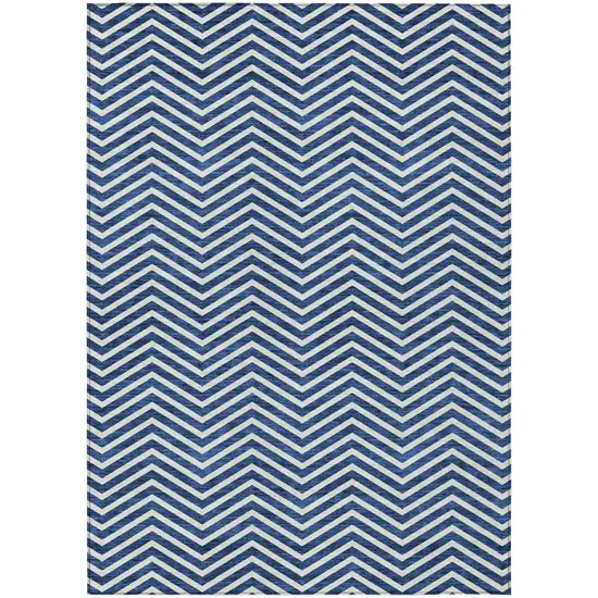 Blue And Ivory Chevron Washable Indoor Outdoor Area Rug Photo 2