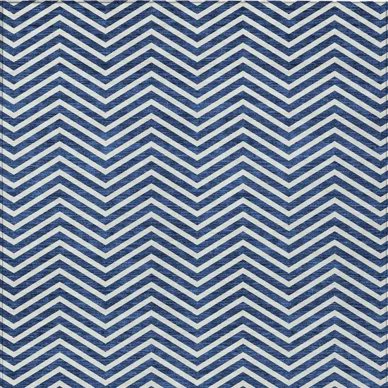 Blue And Ivory Chevron Washable Indoor Outdoor Area Rug Photo 7