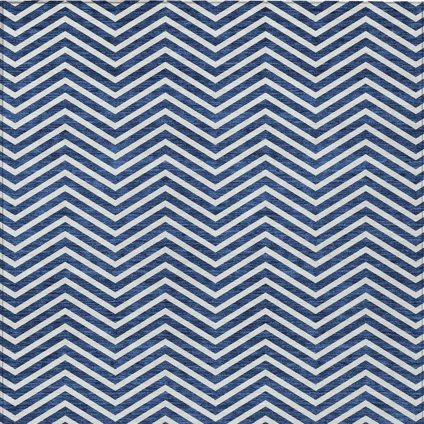 Blue And Ivory Chevron Washable Indoor Outdoor Area Rug Photo 7