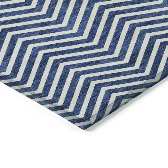 Blue And Ivory Chevron Washable Indoor Outdoor Area Rug Photo 4
